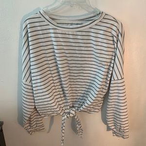Striped long sleeve shirt with a front tie